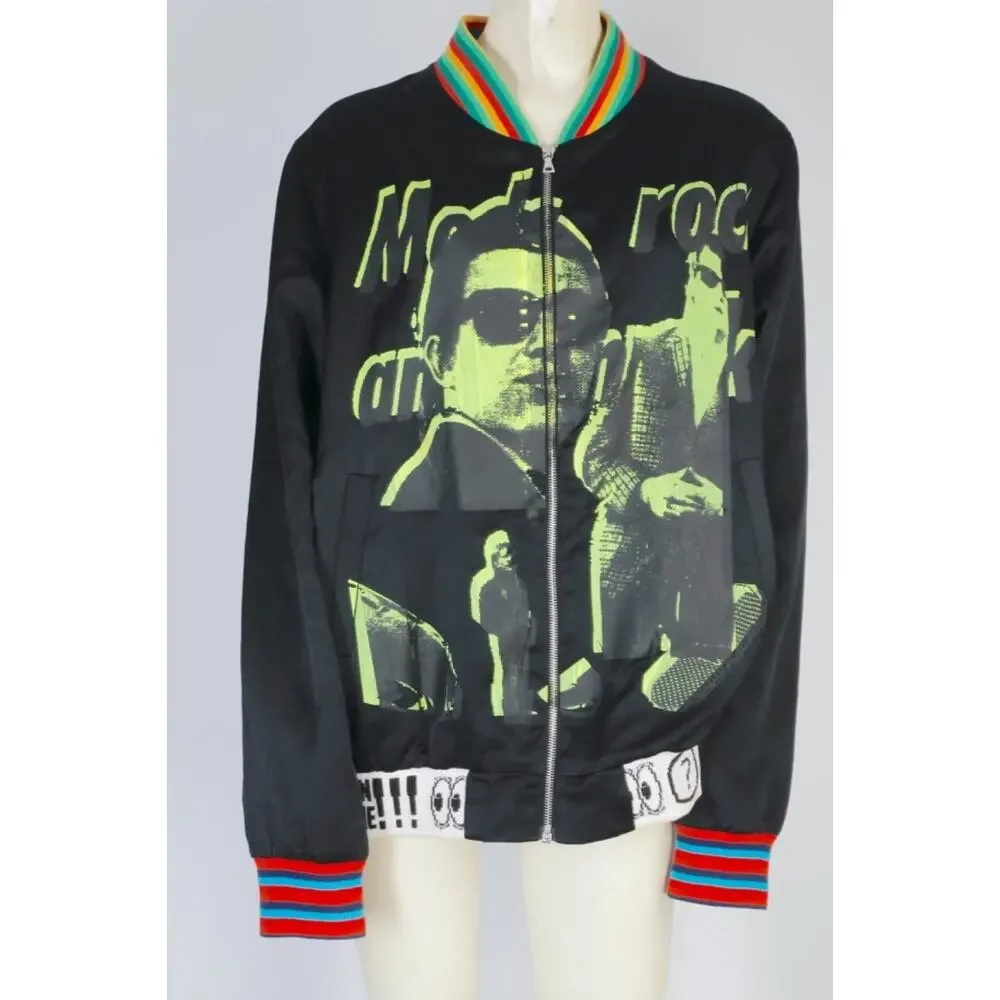 Libertine Jacket M Black Satin Graphic Bomber Punk Rocker Mod Neon Pop Art USA